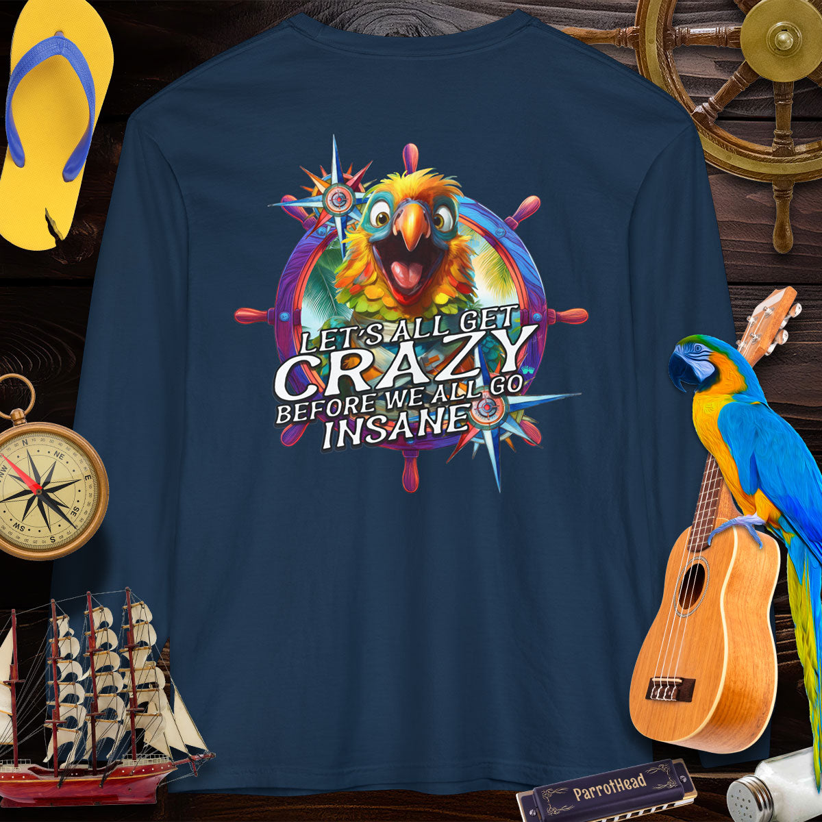 T-Shirts Crazy ParrotHead Long Sleeve T-Shirt - Compass on Front