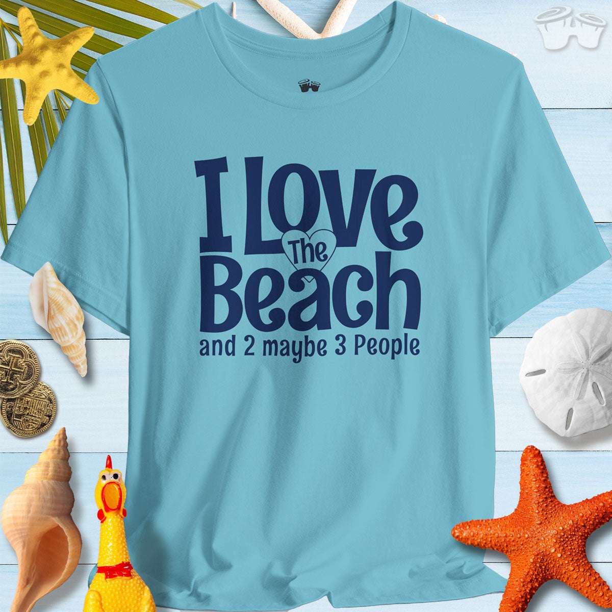 I Love The Beach clever t-shirt in blue, perfect for beach lovers and casual outings.