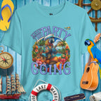 Tropical graphic tee featuring a parrot and flowers, perfect for summer parties and celebrations.