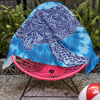 Zen Sea Turtle Beach Towel Draped Over a Pool Side Chair