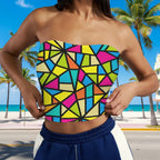Colorful Abstract Art Tube Top worn by a swimwear model on Miami's South Beach
