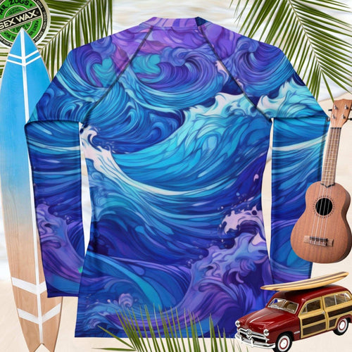 Abstract Ocean Painted Waves | Women's Rash Guard Rash Guards & Swim Shirts