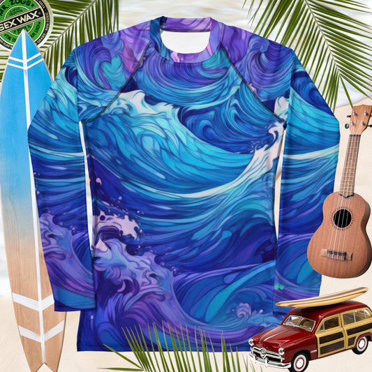Abstract Ocean Painted Waves | Women's Rash Guard Rash Guards & Swim Shirts