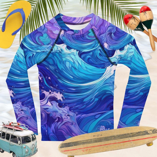 Abstract Ocean Wave Pattern Rashie | Kids UPF 50+ Rash Guards