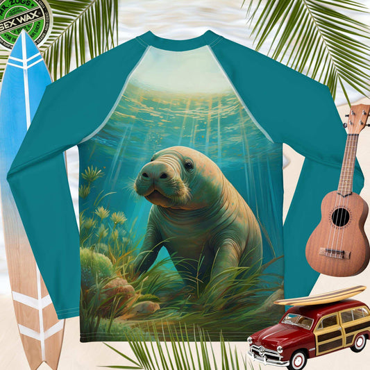 Baby Manatee | Youth Size Sun Rashie | UPF 50+ Rash Guards & Swim Shirts