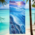 Baby Sea Turtle Beach Towel Ocean Calling print hanging on line in an island paradise