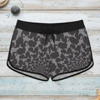Gray shark ladies shorts on a rustic wood background