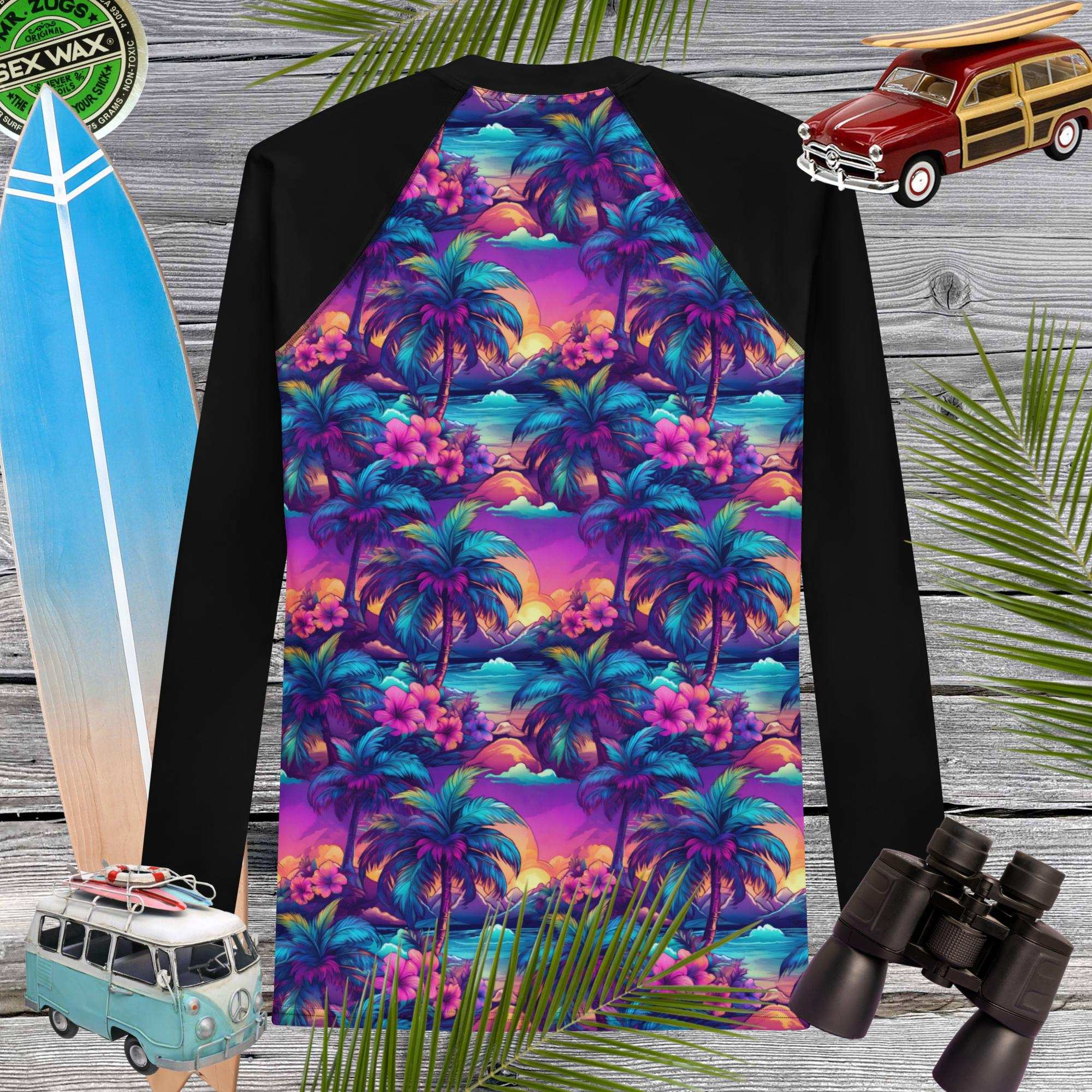 Blue Hawaiian Palm Print | Men's Rash Guard | UPF 50+ Rash Guards & Swim Shirts