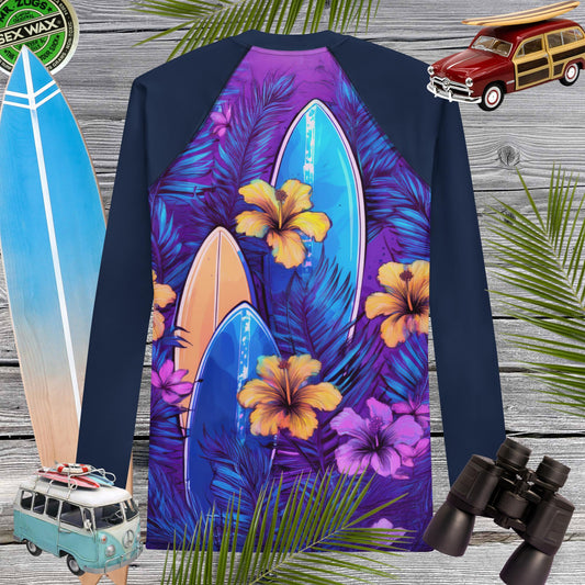 Blue Hawaiian Surfboard Print | Men's Rash Guard | UPF 50+ Rash Guard