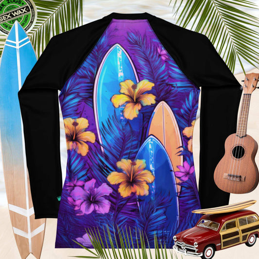 Blue Hawaiian Surfboard Rashies | Women's UPF 50+ Rashguard 🤙 Rash Guards & Swim Shirts