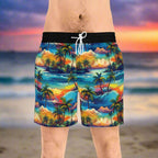 Man in Boardwalk shorts with cool Hawaiian Island pattern standing on the beach