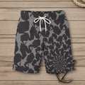 Shark - patterned shorts with a white drawstring on a nautical wood background
