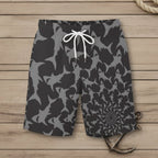 Shark - patterned shorts with a white drawstring on a nautical wood background