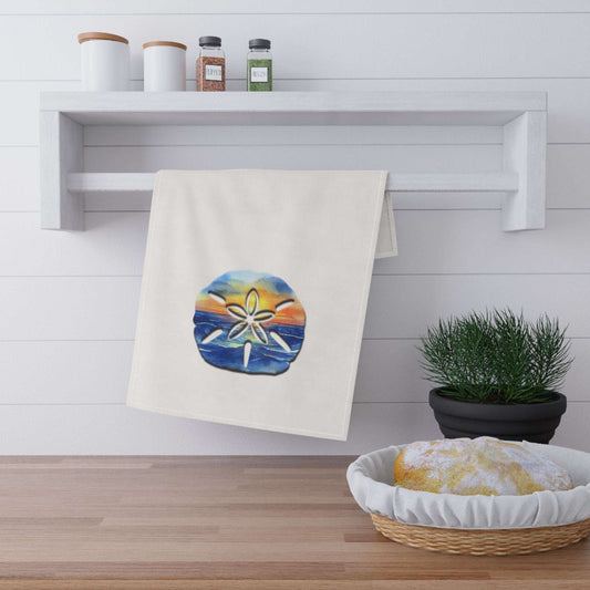 Coastal Decor | Cotton Tea Towel | Painted Sand Dollar Sunset