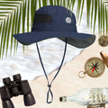 Navy Blue Sand Dollar Booney Hat by Columbia surrounded by icons of adventure