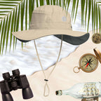Fossil Sand Dollar Booney Hat by Columbia surrounded by icons of adventure