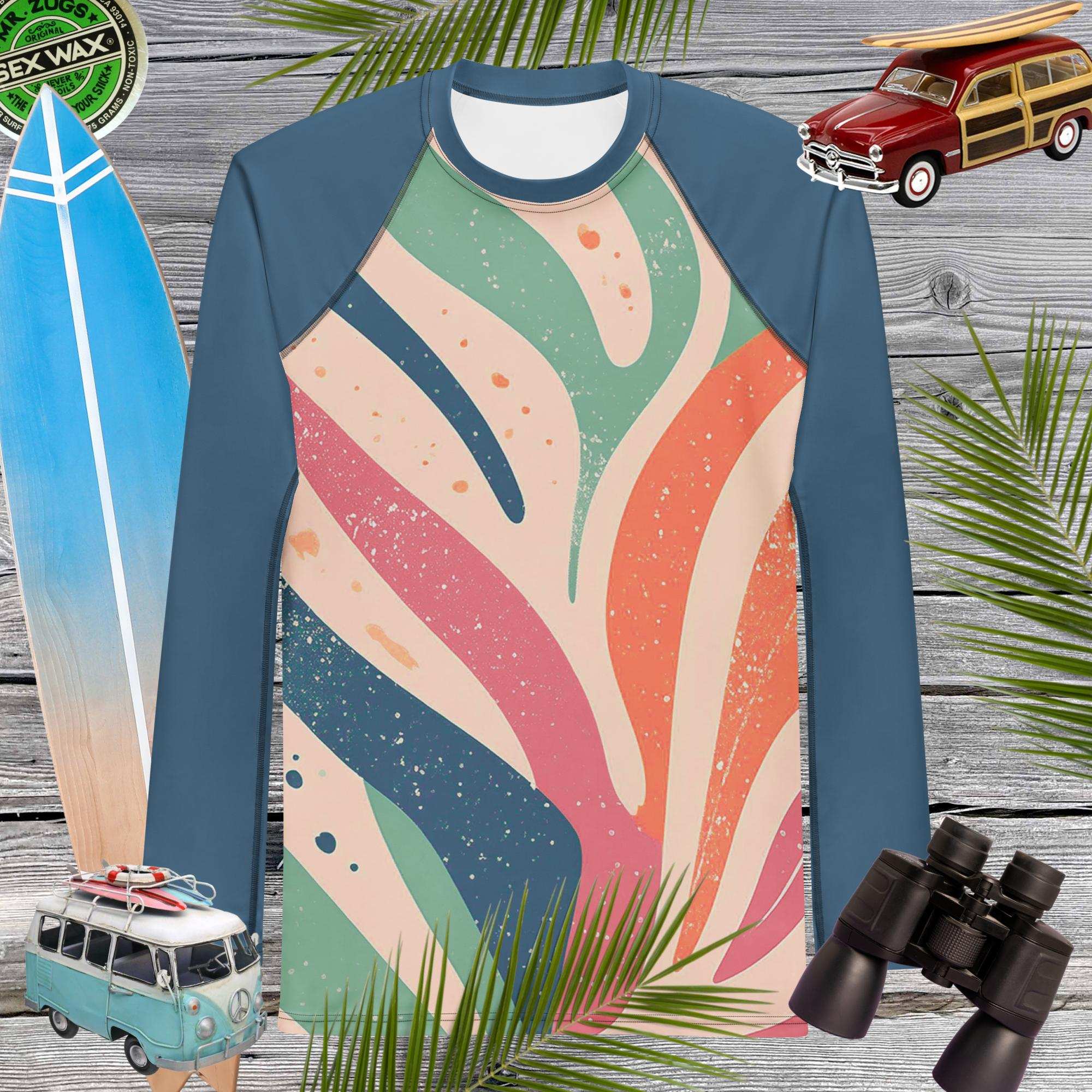 Coral Color Abstract Art | Adult Sun Rashie For Men | UPF 50+ Rash Guard