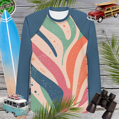 Coral Color Abstract Art | Adult Sun Rashie For Men | UPF 50+ Rash Guard
