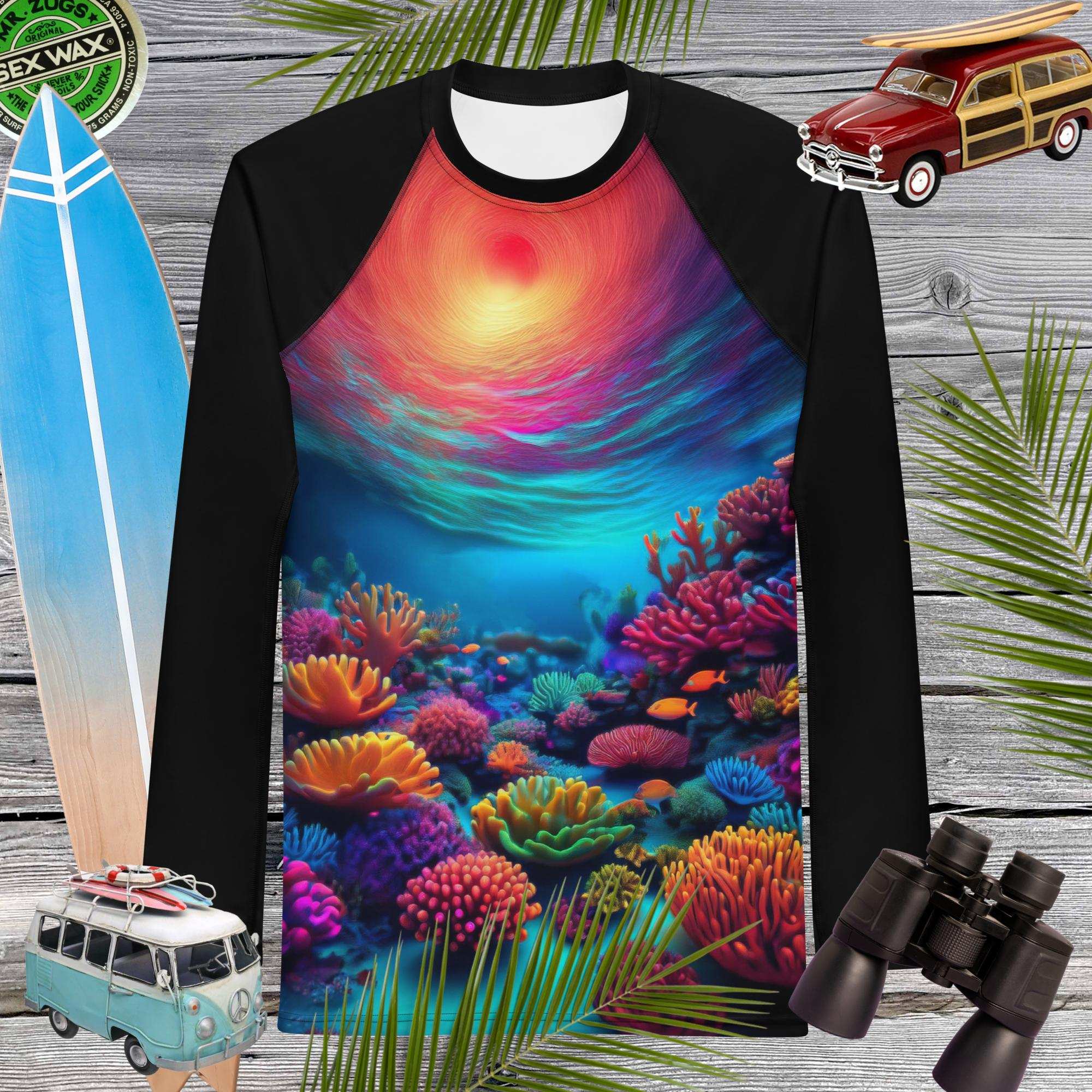 Coral Reef Rash Guard | Men's Adult Rashie UPF 50+ Rash Guards & Swim Shirts