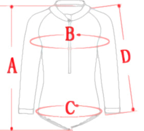 Measurement chart for a hoodie with labeled dimensions.