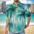 Man wearing a Hawaiian shirt with palm tree design on Waikiki Beach 