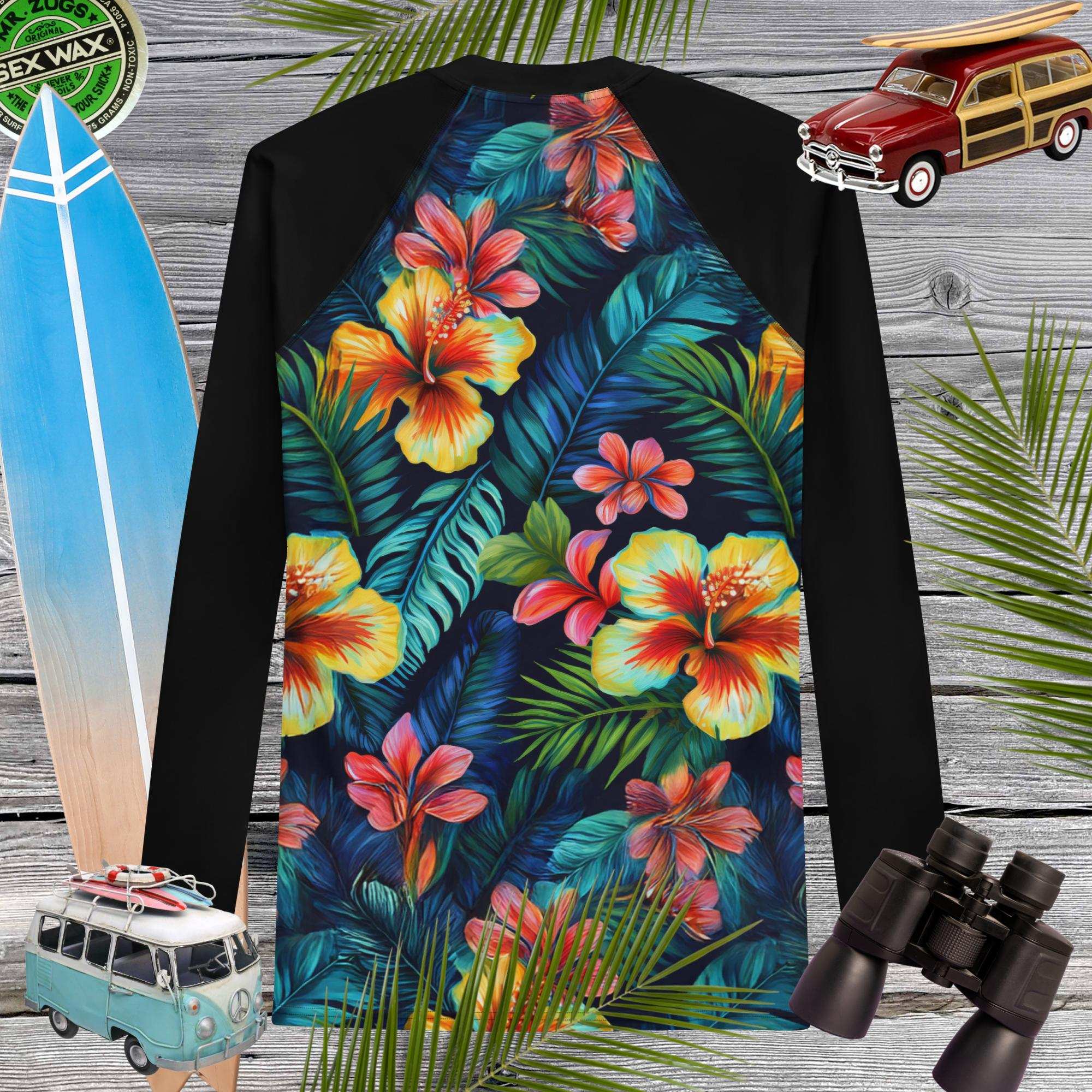 Hawaiian Hibiscus Print Rash Guard | Men's | UPF 50+ Rash Guards & Swim Shirts