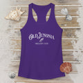 Purple tank top with 'Old Junonia Sheller's Club' text on a wooden surface