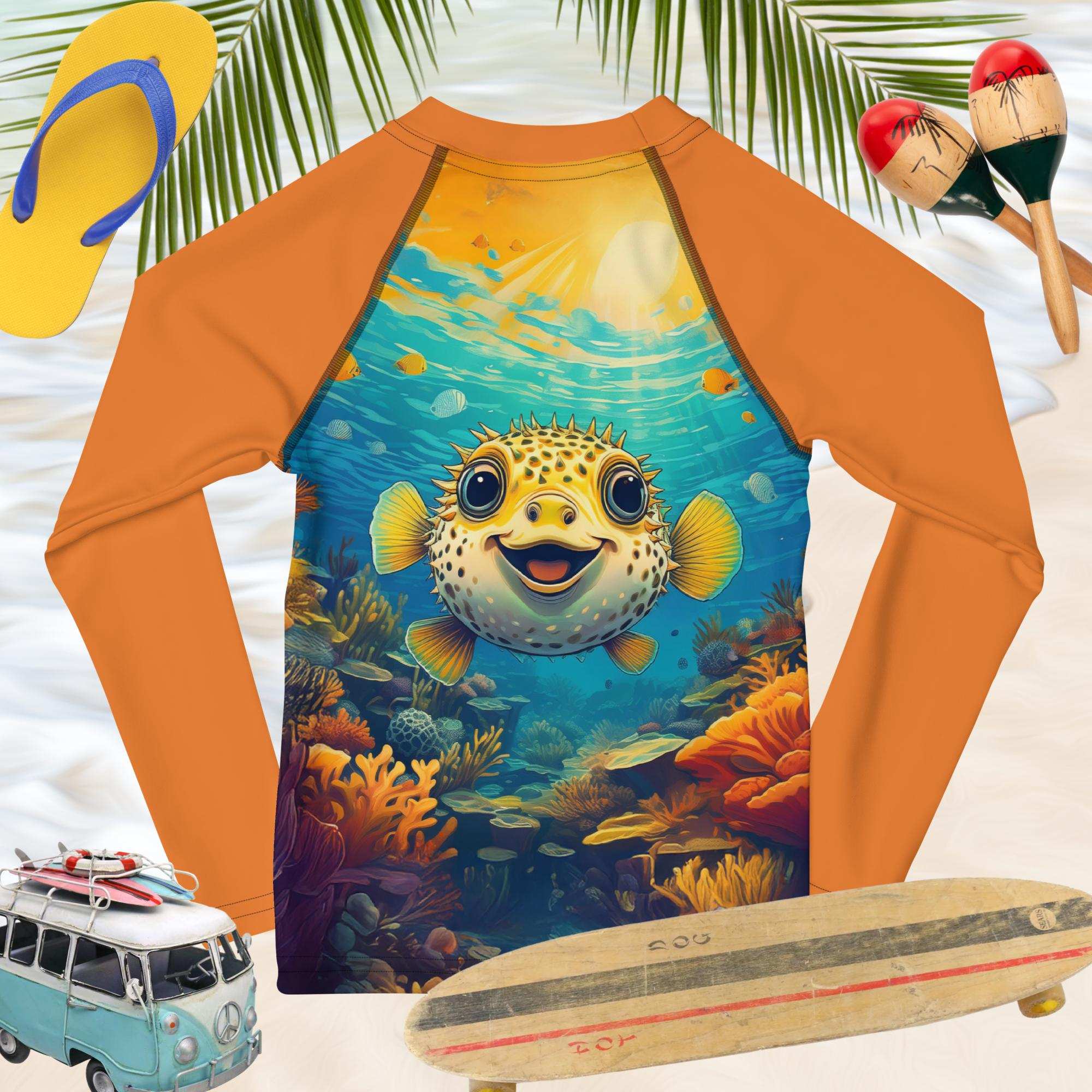 Orange Rashie | Pufferfish | Kids UPF 50+ Rashguard 🤙 Rash Guards
