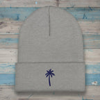 LA Cocoanut Palm tree embroidered on a rustic wood background