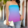 Gradient strapless top in blue and purple worn by a beachwear model hanging out in Key West