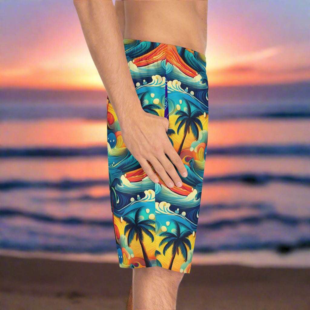 dude wearing Hawaiian Dream Print Board Short from Bongo Beachwear