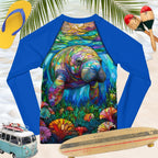 Manatee Stained Glass Art Rash Guard | Kid Sizes UPF 50+ Rash Guards