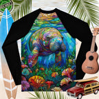 Manatee Stained Glass Art | Rash Guard | Teen/Youth Rash Guards & Swim Shirts