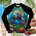 Manatee Stained Glass Art | Rash Guard | Teen/Youth Rash Guards & Swim Shirts