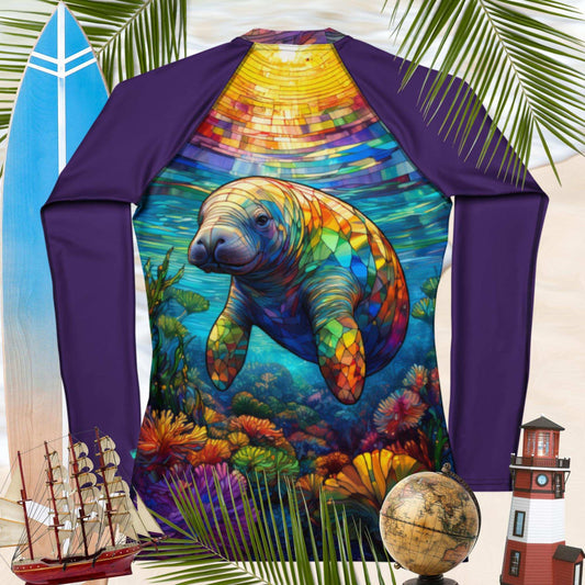 Manatee Stained Glass Art | Women's UPF 50+ Rash Guard Rash Guard