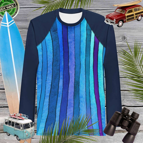 Adult Rashie | Mens' | Blue Nautical Stripes | UPF 50+ Rash Guard
