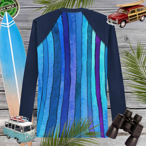 Adult Rashie | Mens' | Blue Nautical Stripes | UPF 50+ Rash Guard