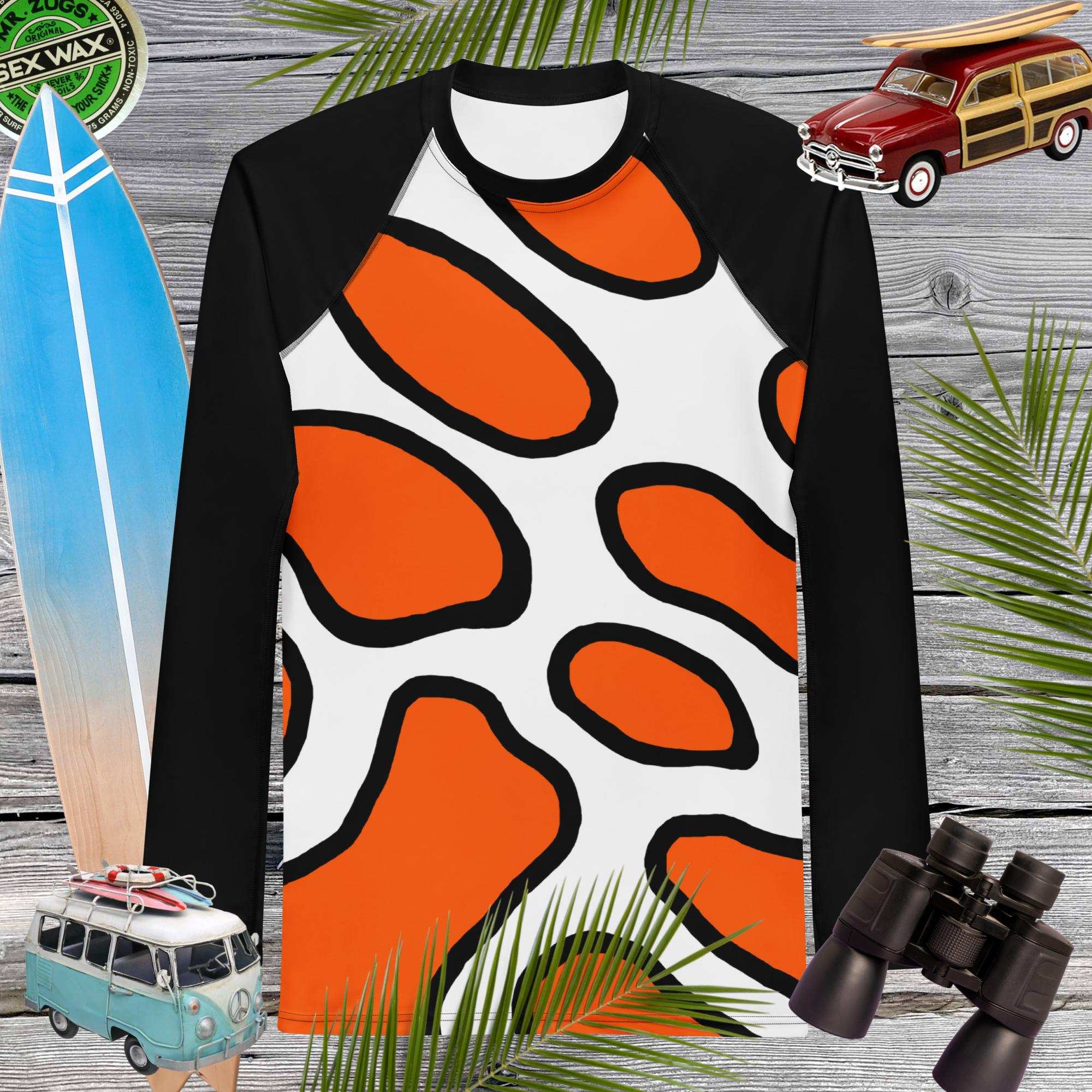 Men's Orange Rashie | Clown Fish Pattern | UPF 50+ Rash Guard