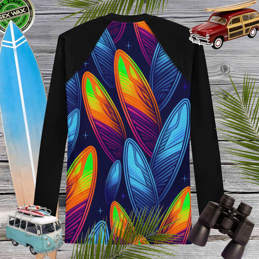 Men's Rash Guard | Nigh Sky Surfboard Pattern | UPF 50+ Rash Guard