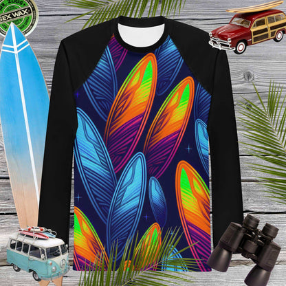Men's Rash Guard | Nigh Sky Surfboard Pattern | UPF 50+ Rash Guard