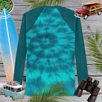 Men's Teal Spiral Tie Dye Rash Guard 🤙 Rash Guards & Swim Shirts