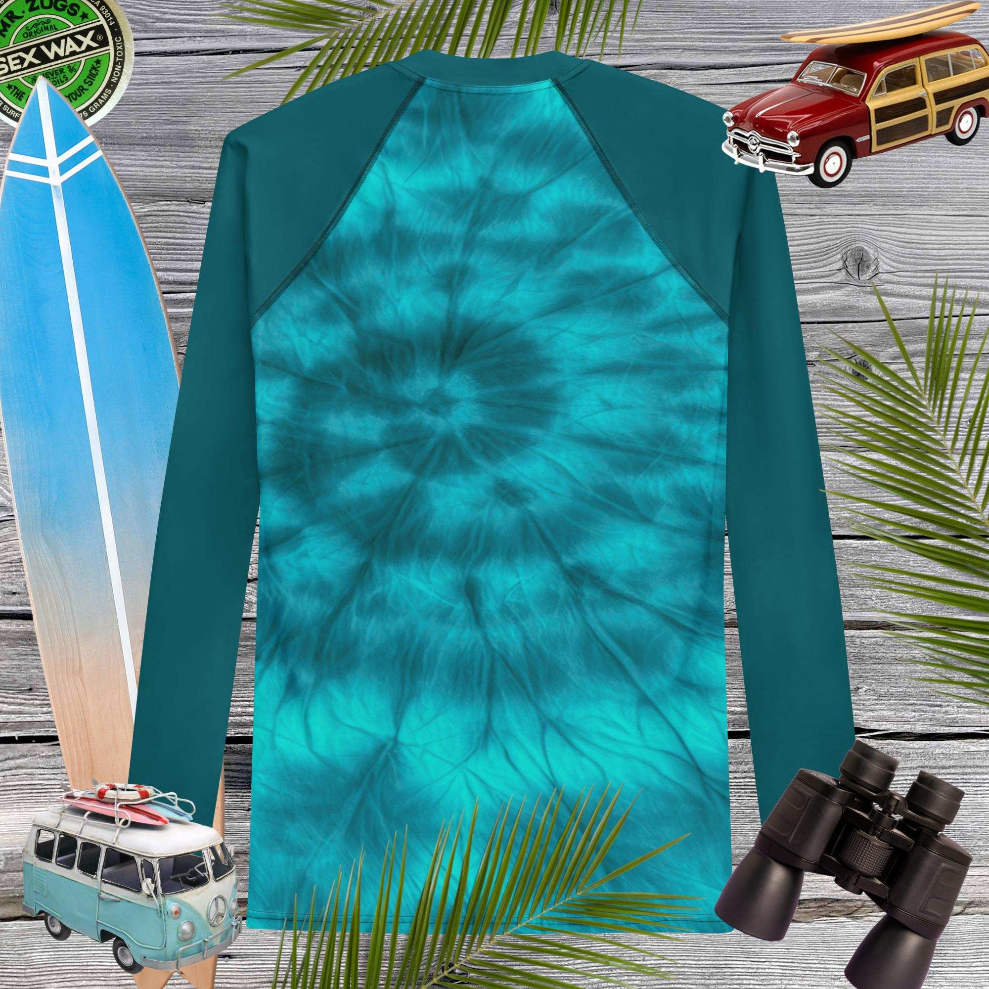 Men's Teal Spiral Tie Dye Rash Guard 🤙 Rash Guards & Swim Shirts