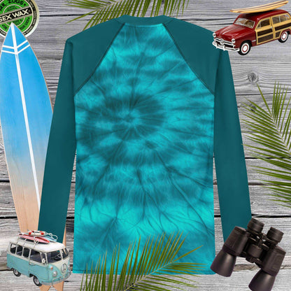 Men's Teal Spiral Tie Dye Rash Guard 🤙 Rash Guards & Swim Shirts