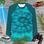Men's Teal Spiral Tie Dye Rash Guard 🤙 Rash Guards & Swim Shirts