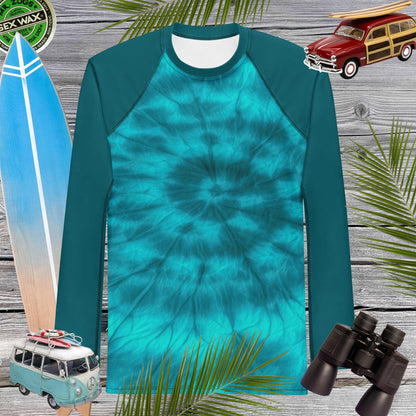Men's Teal Spiral Tie Dye Rash Guard 🤙 Rash Guards & Swim Shirts