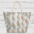 Junonia Tote bag with shell pattern and rope handle on a rustic wood background