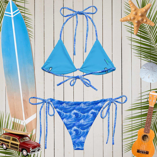 Ocean Wave Splash Pattern String Bikini SetClassic Bikinis