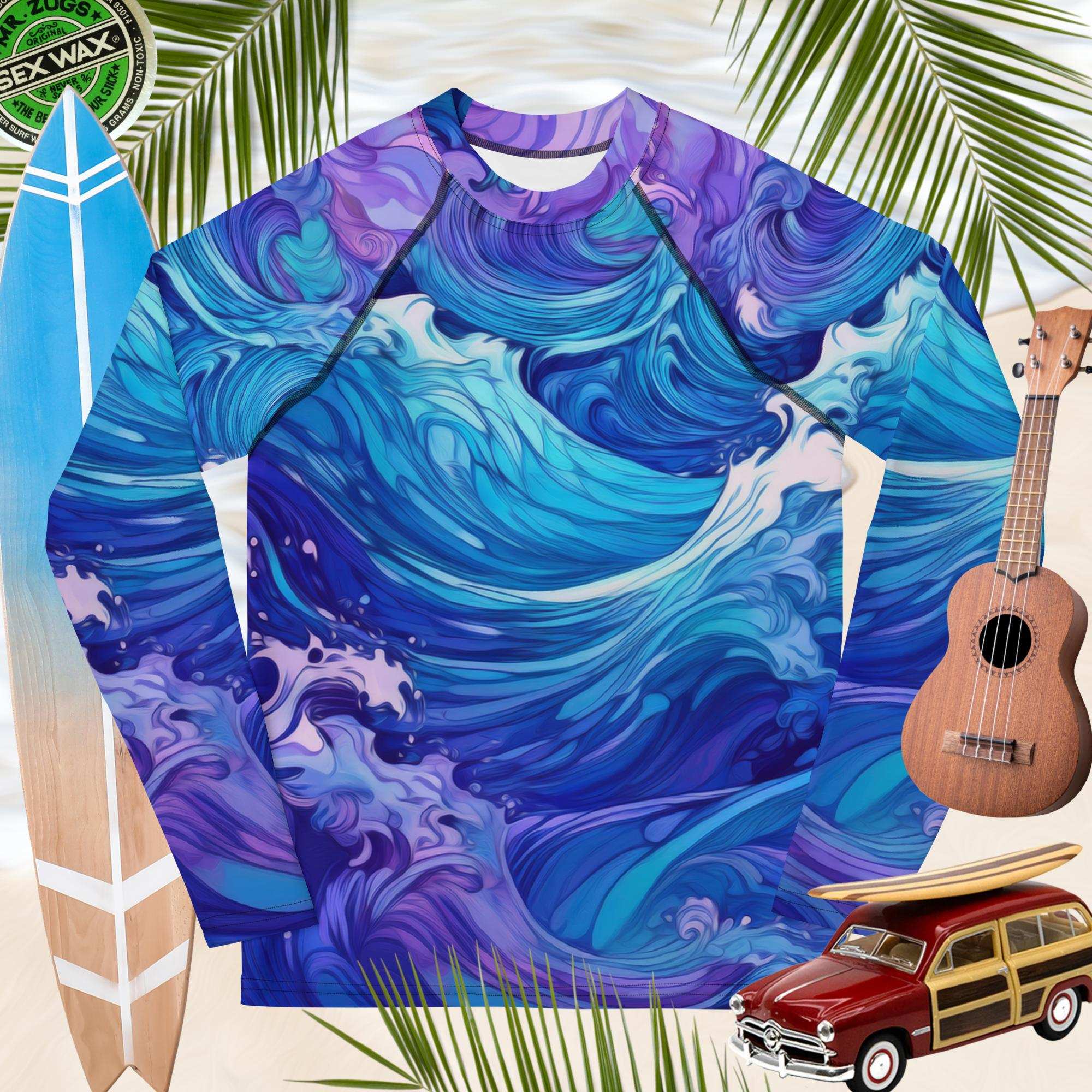 Ocean Waves Sea Art | Blue Rashie Youth Sizes Rash Guards & Swim Shirts