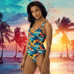 One-Piece Hawaiian Dreams Swimsuit - Surreal Island Pattern worn by swimwear model