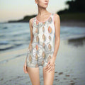 Classic Junonia seashell print on a vintage one piece bathing suit for women shellers